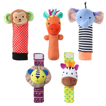 The Peanutshell Sock Rattles Set Of 5 - Girl Boy Rattle Socks, Baby Toys 0-6-12 Month, Animal Newborn High Contrast Baby, Infant, Newborn Toys 0-3 0-6 Months Old Babies - Safari