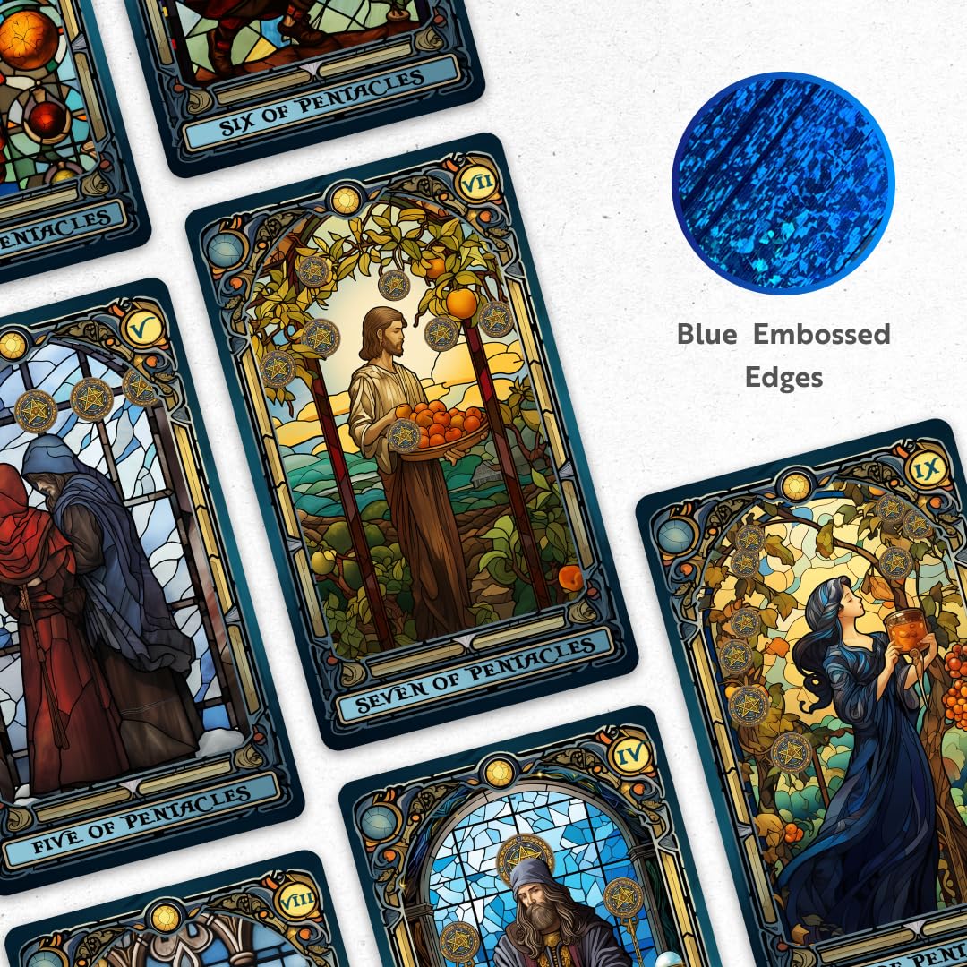 Crafterian Stained Glass Tarot Cards, 78 Tarot Deck With Foil Edges, Original Tarot Cards For Beginners And Experts With Guide B