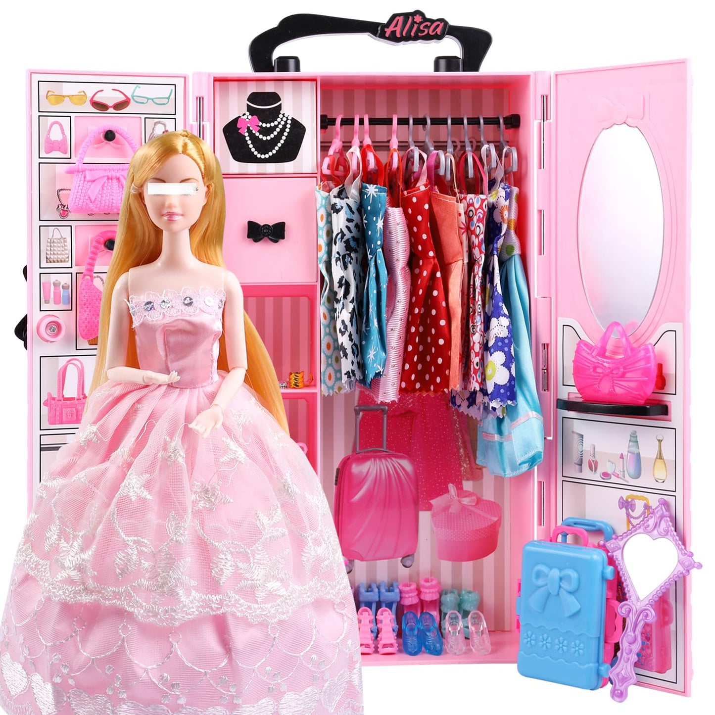 Ucanaan Doll Closet Wardrobe For 11.5 Inch Girl Doll Clothes And Accessories Storage Items Including Dolls, Wardrobe Many Other
