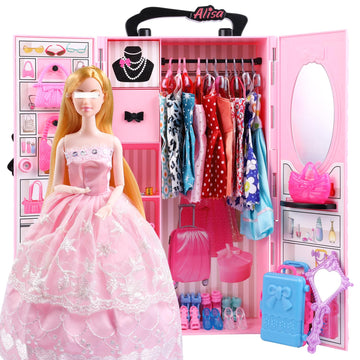 Ucanaan Doll Closet Wardrobe For 11.5 Inch Girl Doll Clothes And Accessories Storage Items Including Dolls, Wardrobe Many Other