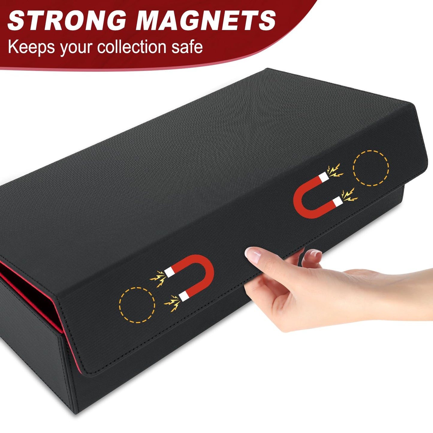 LEFORZ Card Deck Box X-Large enhanced Card Game Deck Storage Box Fits 5 Decks Card Box Card Deck Case Compatible with MTG/TCG/Yugioh/Magic/Commander(Black&Red)