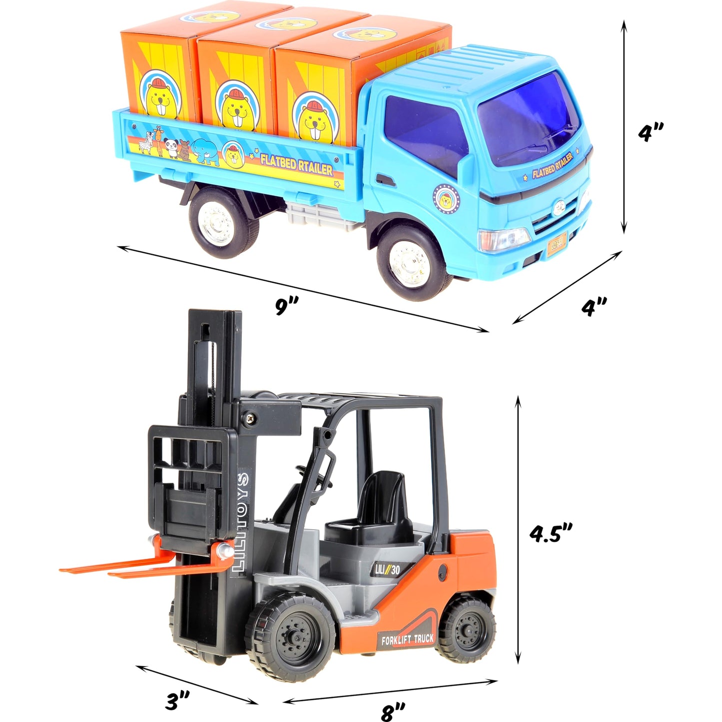 PowerTRC Forklift & Truck Play Set Friction Powered | Warehouse,Construction Pretend Toy Set, Toddler Cars Trucks | Gifts Toy Bo