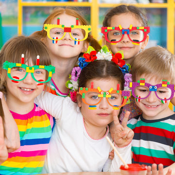 Hxezoc 12 Pcs Diy Building Bricks Glasses Building Blocks Games For Kids Creative Building Block Glasses Party Favors, Carnival Birthday Party Games Supplies