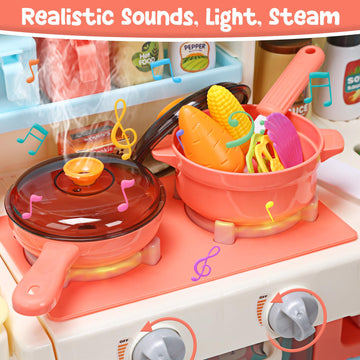 HOLYFUN Kids Kitchen Playset, Kitchen Set for Toddler with Sound and Light, Cooking Stove with Steam, Play Sink and Toy Kitchen