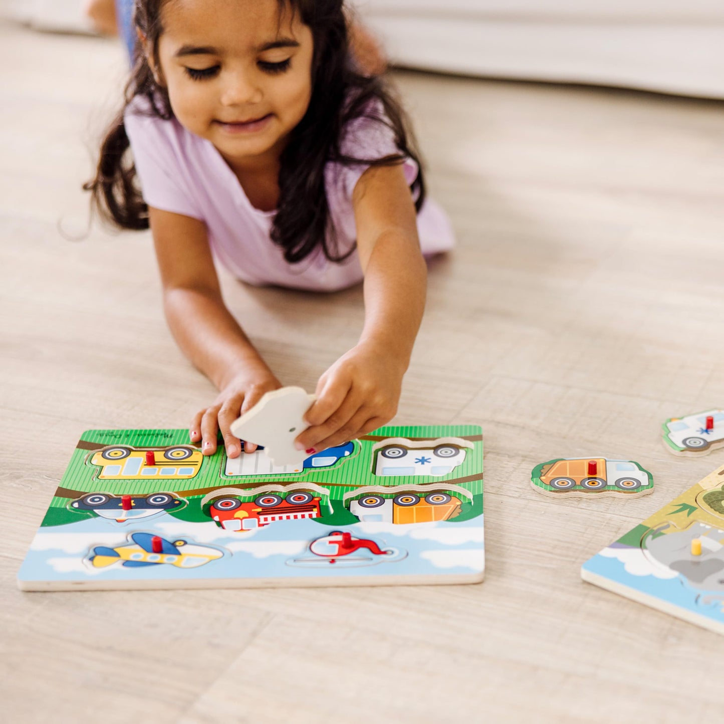 Melissa & Doug Wooden Peg Puzzle 4-Pack For Toddler And Preschool Boys And Girls - Vehicles, Farm, Safari, Pets