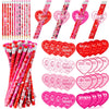 Sayglossy 48 Pack Valentine s Day Heart Pencils Bulk and Valentine Exchange Card for Valentine Party Favor Office Rewards Gift 