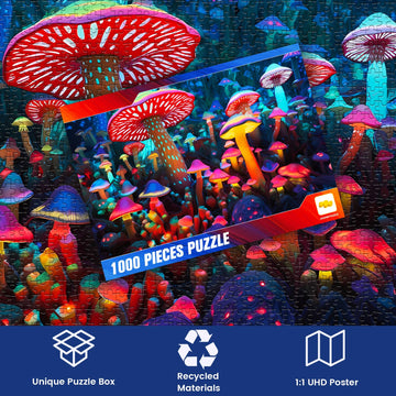 1000 Pieces Puzzle For Adults-Mushrooms Puzzle-Wooden Puzzle Highlights The Wonder And Fascination Of The Mushrooms World-Thick, Sturdy Pieces Challenging Family Activity Great Gift Idea,29 X 20 In