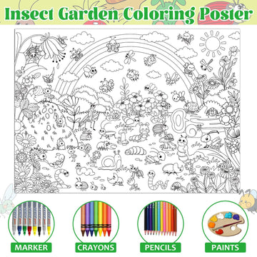 Naozinebi Bug Garden Coloring Poster For Kids Giant Coloring Poster Large Bugs Coloring Tablecloth Jumbo Coloring Books For Kids