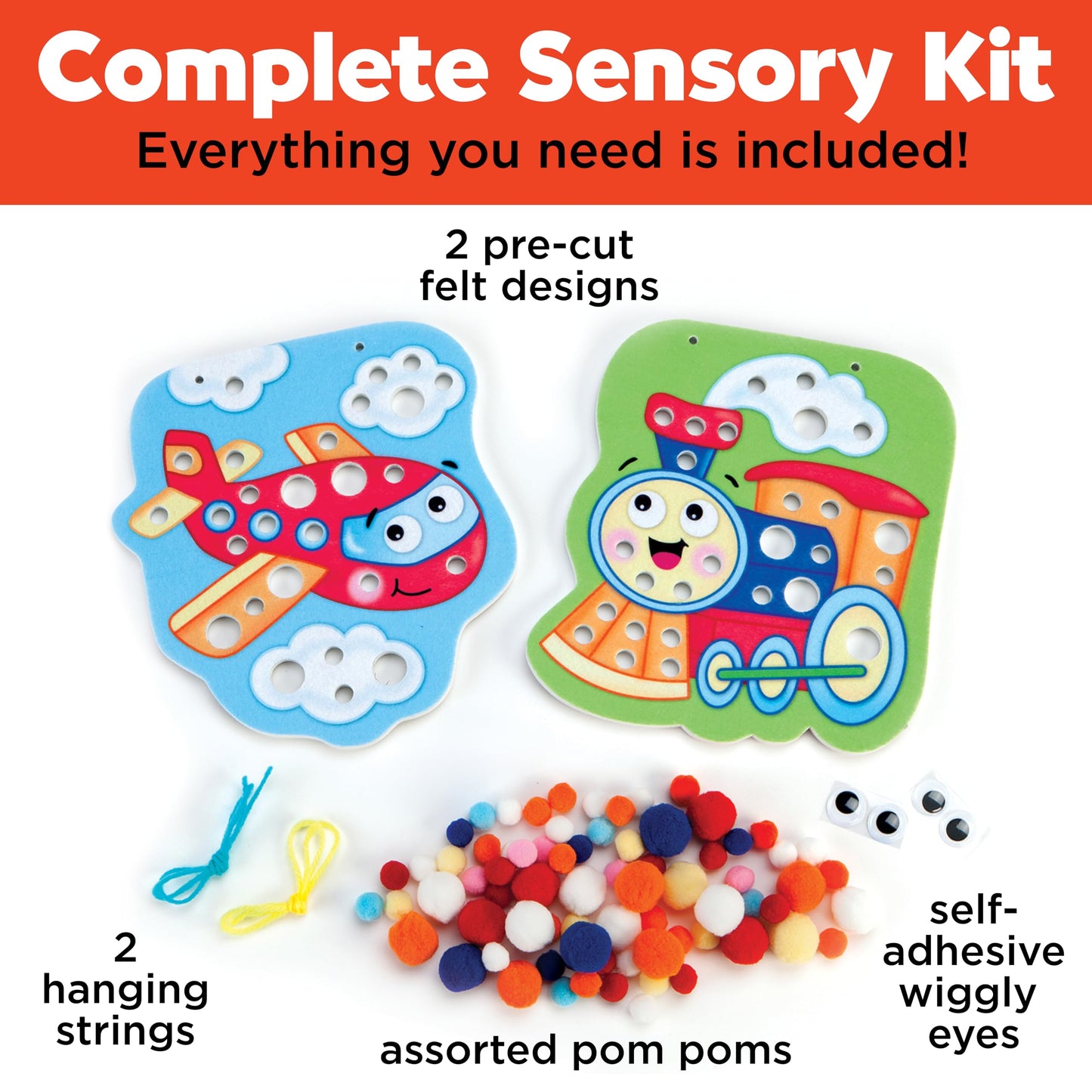 Creativity For Kids Pom Pom Pictures: Transportation - Train And Plane - Preschool Learning Activity, Sensory Toys For Toddlers Ages 3-4+