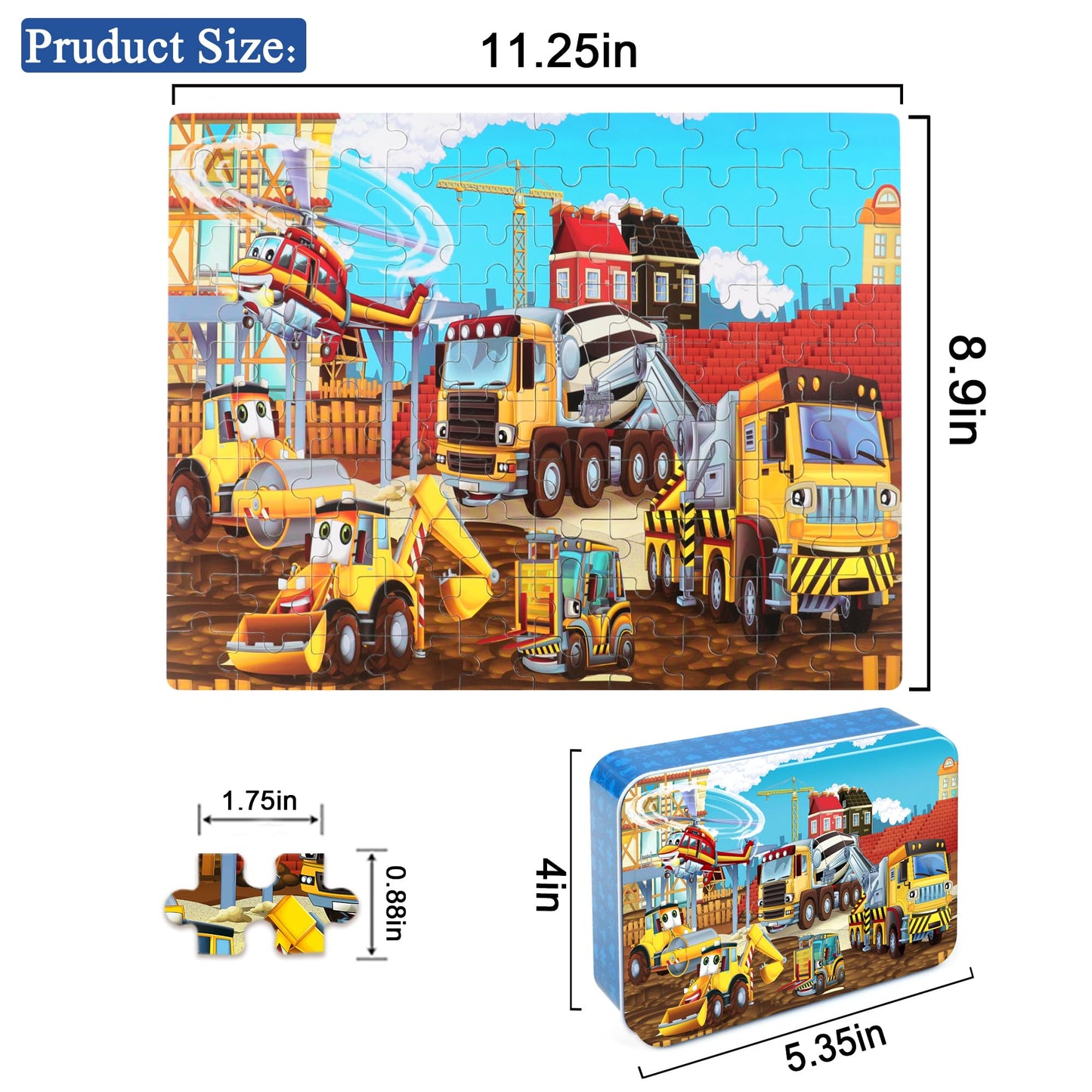 Lelemon Puzzles For Kids Ages 4-8 Construction Vehicles 100 Piece Puzzles For Kids Educational Jigsaw Puzzles Toys Gift For Boys Girls Age 4, 5, 6, 7, 8 Years Old