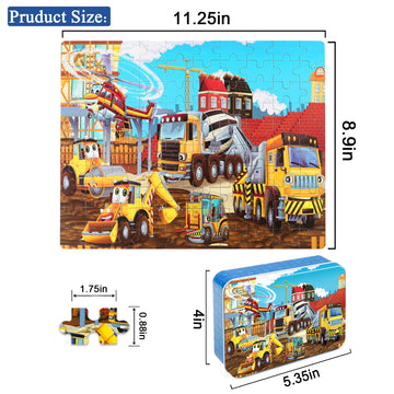 Lelemon Puzzles For Kids Ages 4-8 Construction Vehicles 100 Piece Puzzles For Kids Educational Jigsaw Puzzles Toys Gift For Boys Girls Age 4, 5, 6, 7, 8 Years Old