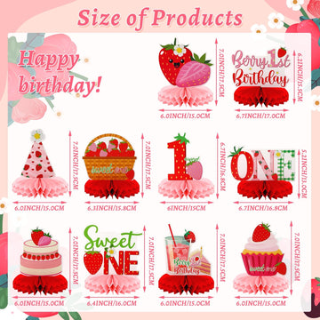 DTOFOOT 10 PCS Berry First Birthday Decor, Strawberry Theme 1st Birthday Table Centerpiece Strawberry Decorations for Baby Girls