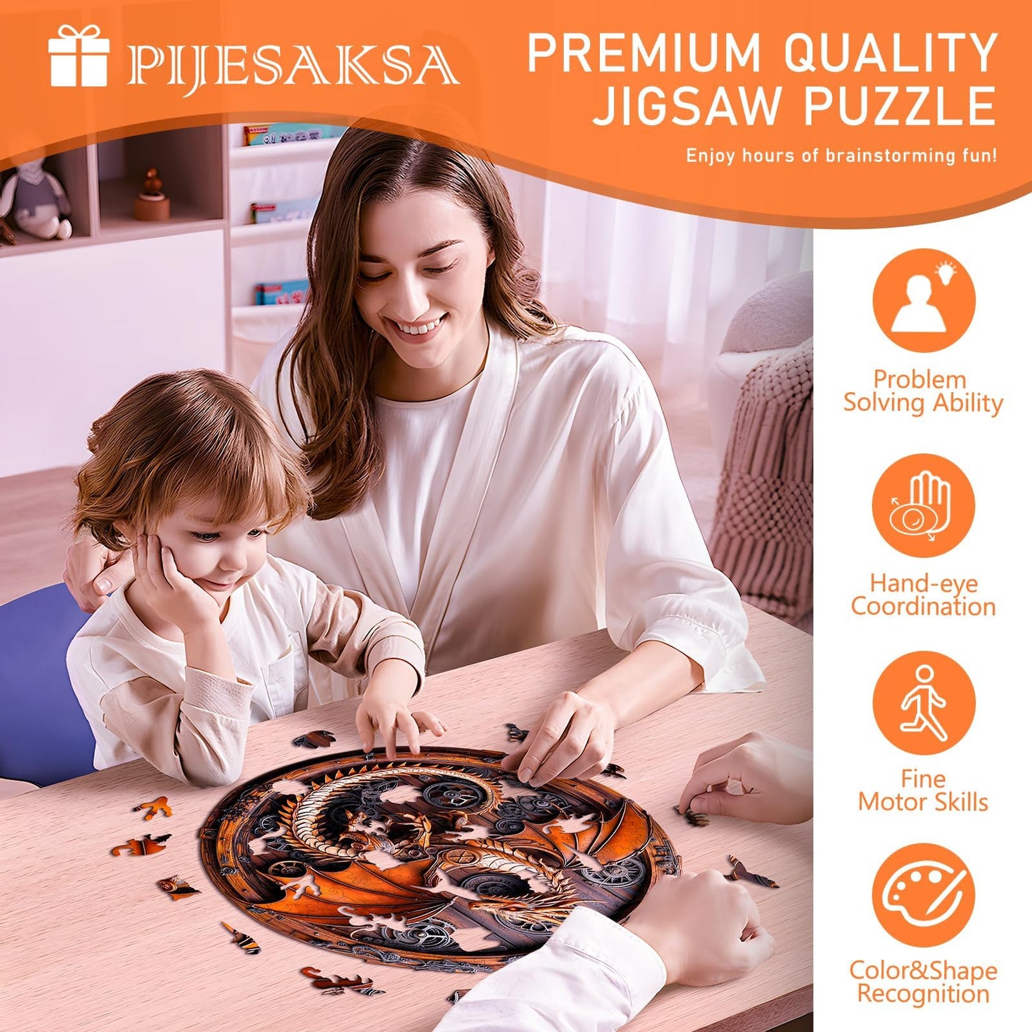 Wooden Puzzles for mature-themeds  Mechanical Dragon Wooden Jigsaw Puzzles for mature-themeds  Wood Puzzles mature-themed  Unique Animal Shape  Gifts for Friends and Family  Wall Art Canvas Puzzle (S -8.5 * 8.4in -100 pcs)