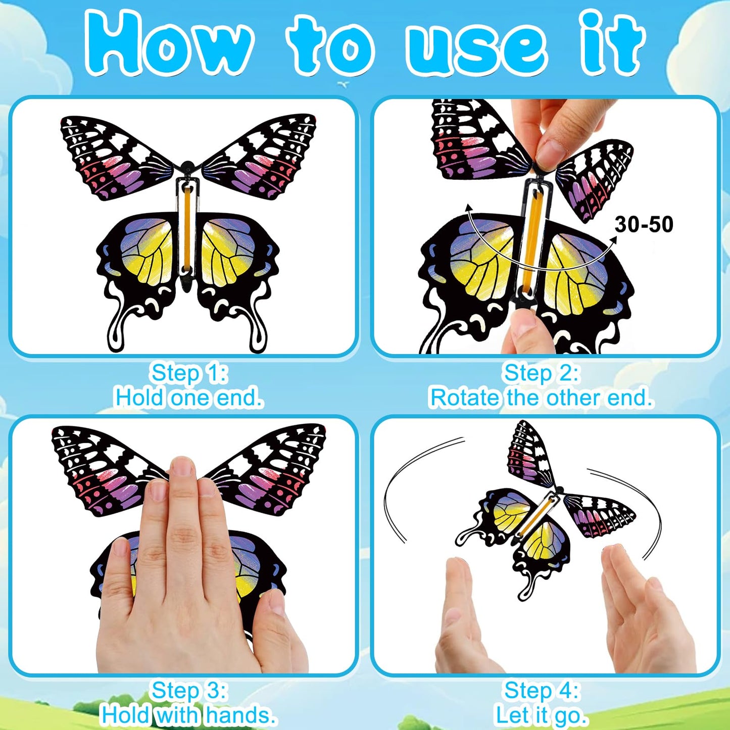 Sanyiyiba 12 Pcs Flying Butterfly Toy Magic White Painting Butterflies Wind Up Butterflies Toys Painted Craft Card Set Gift For
