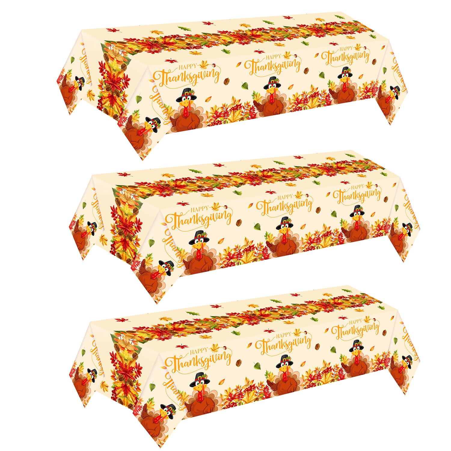 UROINEPA Thanksgiving Tablecloth 3 Pcs Fall Table Cloths Rectangle Maple Leaf Turkey Table Cloth Autumn Tablecover for Thanksgiv