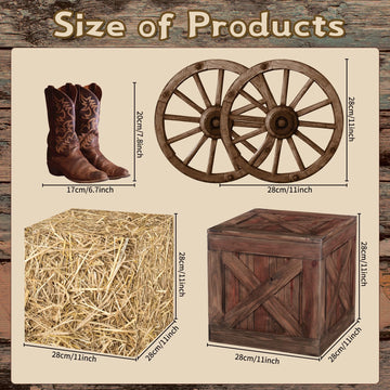 Gameza Western Hay Bales Boxes Decor, Western Cowboy Party Decorations Farm Trunk or Treat Car Hay Bales Wagon Wheel Decorations
