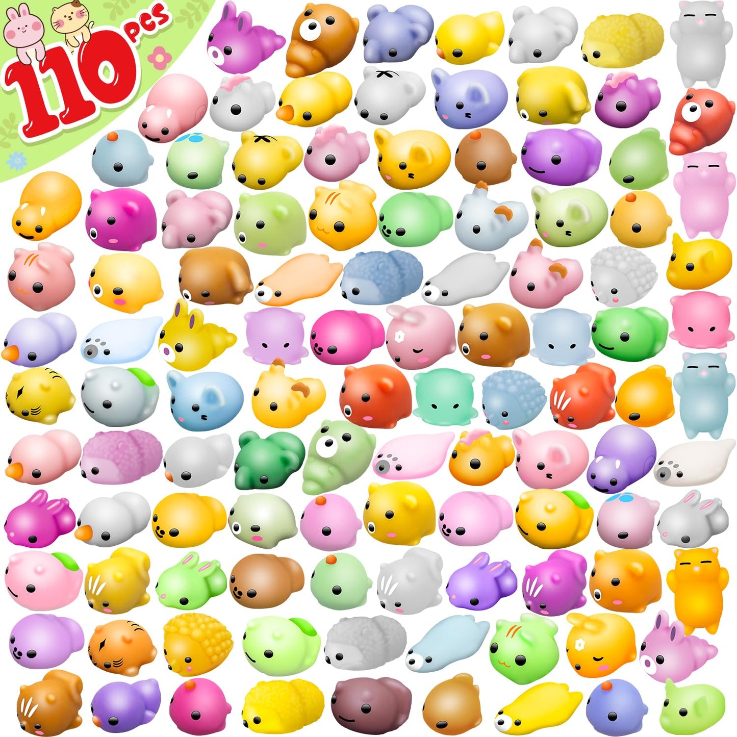 Dioju 110 Pcs Mochi Squishy Toy, Mini Kawaii Squishies Bulk Sensory Fidget Toys Goody Bag Party Favors For Kids, Classroom Prize