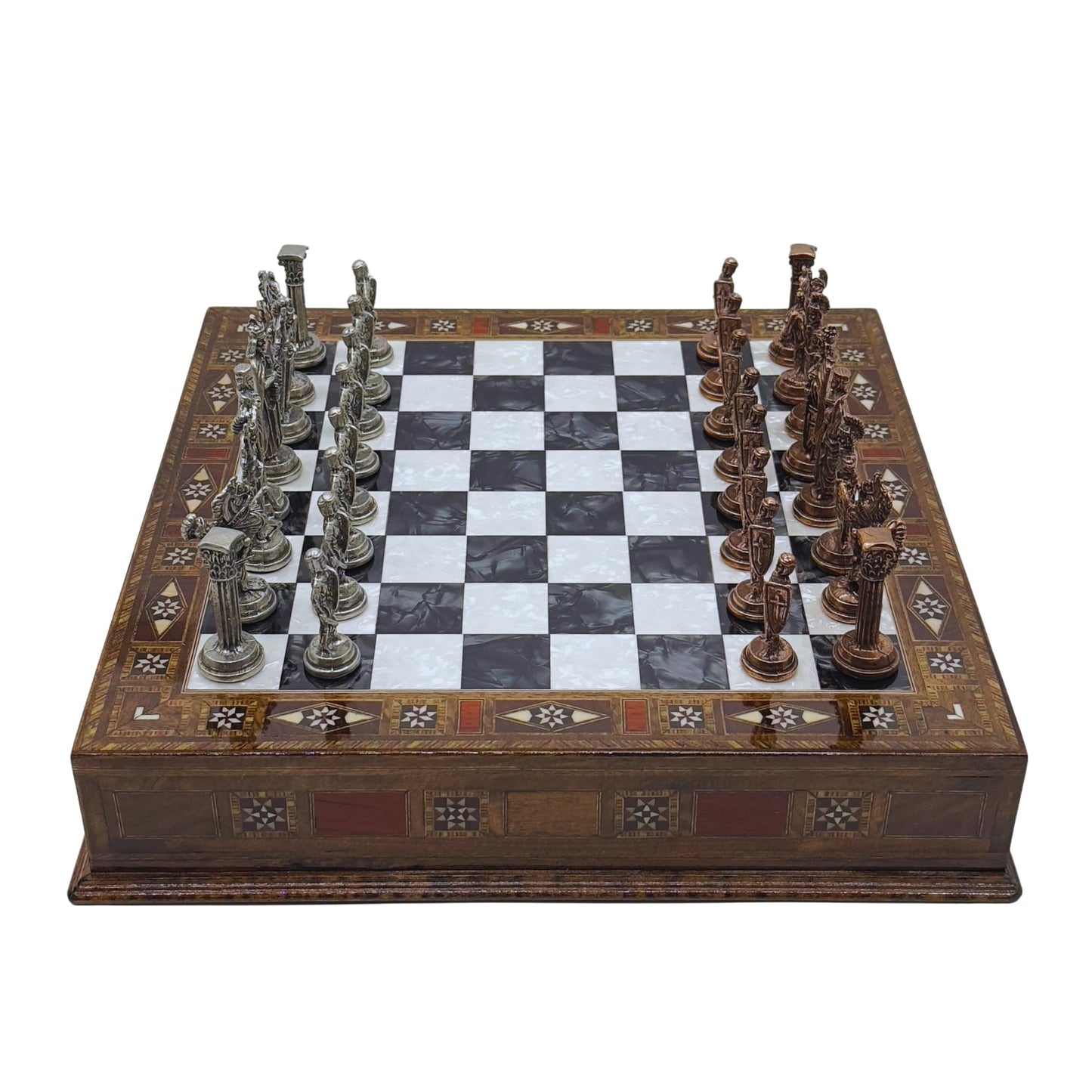 15 Handmade Chess Set With British Army Metal Chess Pieces, Luxury Storage Chess Board, For All Ages, Ideal For Father, (Walnut)