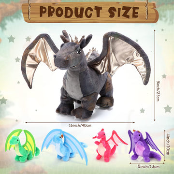 Hydren 5 Pcs Dragon Plush Toys Set 16 Inch Giant Dragon Plush Stuffed Animal With 4 Pcs Babies Dragons In Mommy Dragon'S Belly F