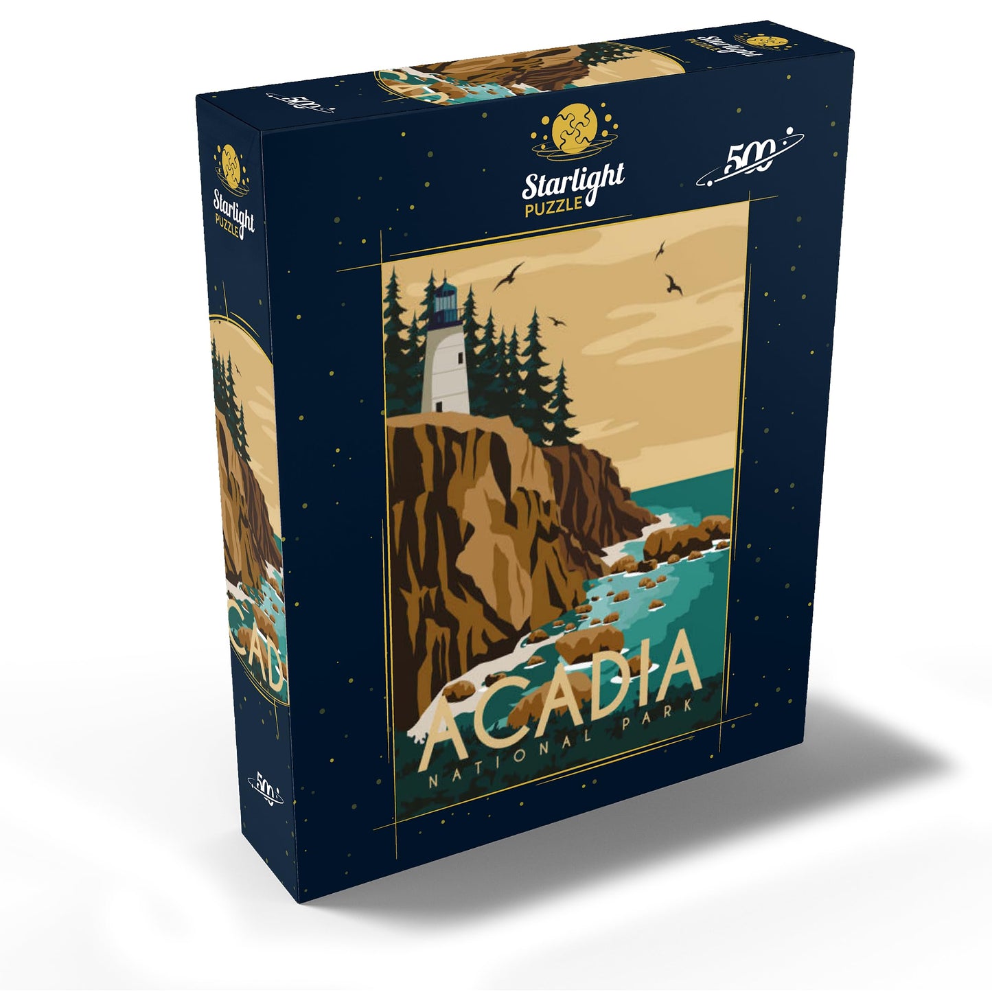 Mypuzzle Acadia National Park Maine Usa Art Deco Style Vintage Poster Illustration - Premium 500 Piece Jigsaw Puzzle For Adults