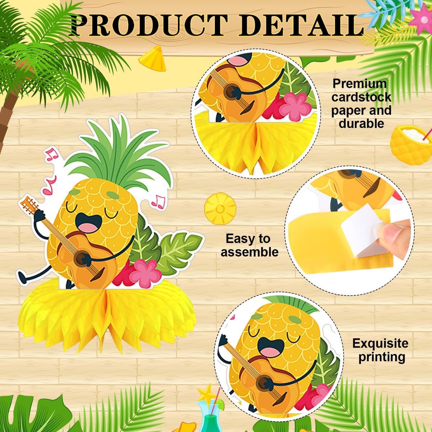 Weekgrat 12 Pcs Pineapple Honeycomb Centerpieces Decorations Tropical Fruit Table Sign Summer Aloha Luau Beach Hawaii Pineapple