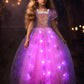 Uporpor Light Up Princess Dress Up Clothes Led Halloween Girls Costume Outfit Fancy Christmas Kids Party Dresses Toddler, Pink Purple 150