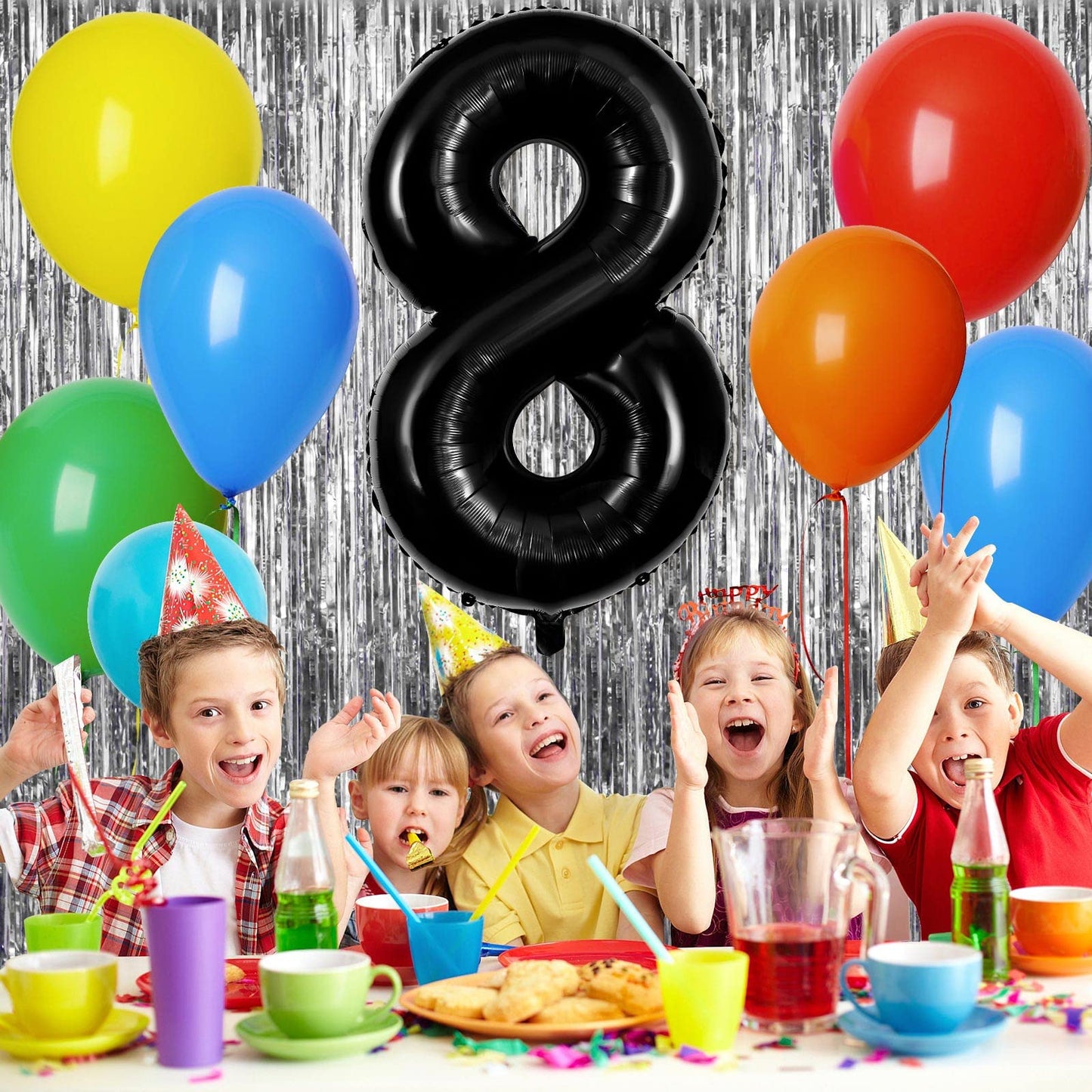 Large Black Number 8 Balloons, 40 Inch Foil Balloons, Giant Number Balloons For Women/Men Birthday Party Anniversary Celebration