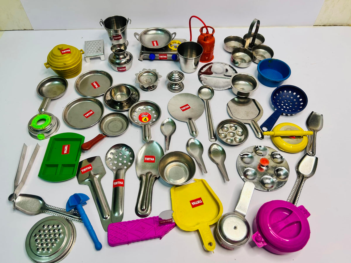 Stainless Steel Kitchen Set for Kids  Pretend Play Miniature Toys  46pcs