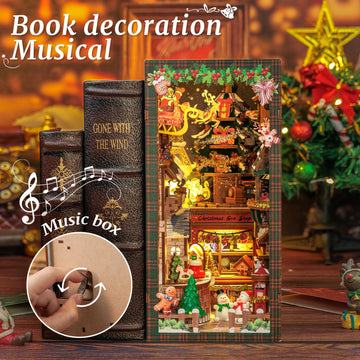 Cutefun Christmas Book Nook Kit, Diy Miniature House Kit For Adults, Booknook Kit Christmas Decorations With Music, Bookshelf Decor For 3D Wood Puzzle Lovers (Christmas Wish Store)