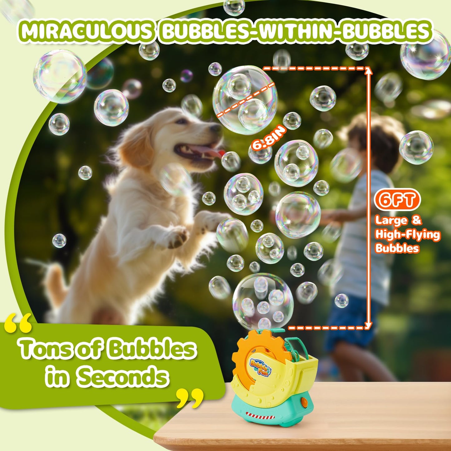 Rechargeable Bubble Machine for Kids - Extra Large Bubbles with Bubble-in-Bubble Effects  Fast Automatic Bubble Maker Toy with 8oz Solution  Bubble Blower for Indoor/Outdoor Play  Party  Wedding  Gift