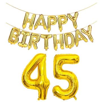 Shuntai 45Th Birthday Decorations For Men Women 45 Number Balloons Gold Jumbo Numbers 54 Foil Mylar Balloon With Gold Letters Ha