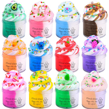 12 Pack Cloud Slime Kit, With Cute Slime Charms Two-Toned Colorful Slime, Scented Diy Slime Supplies For Girls And Boys, Stress