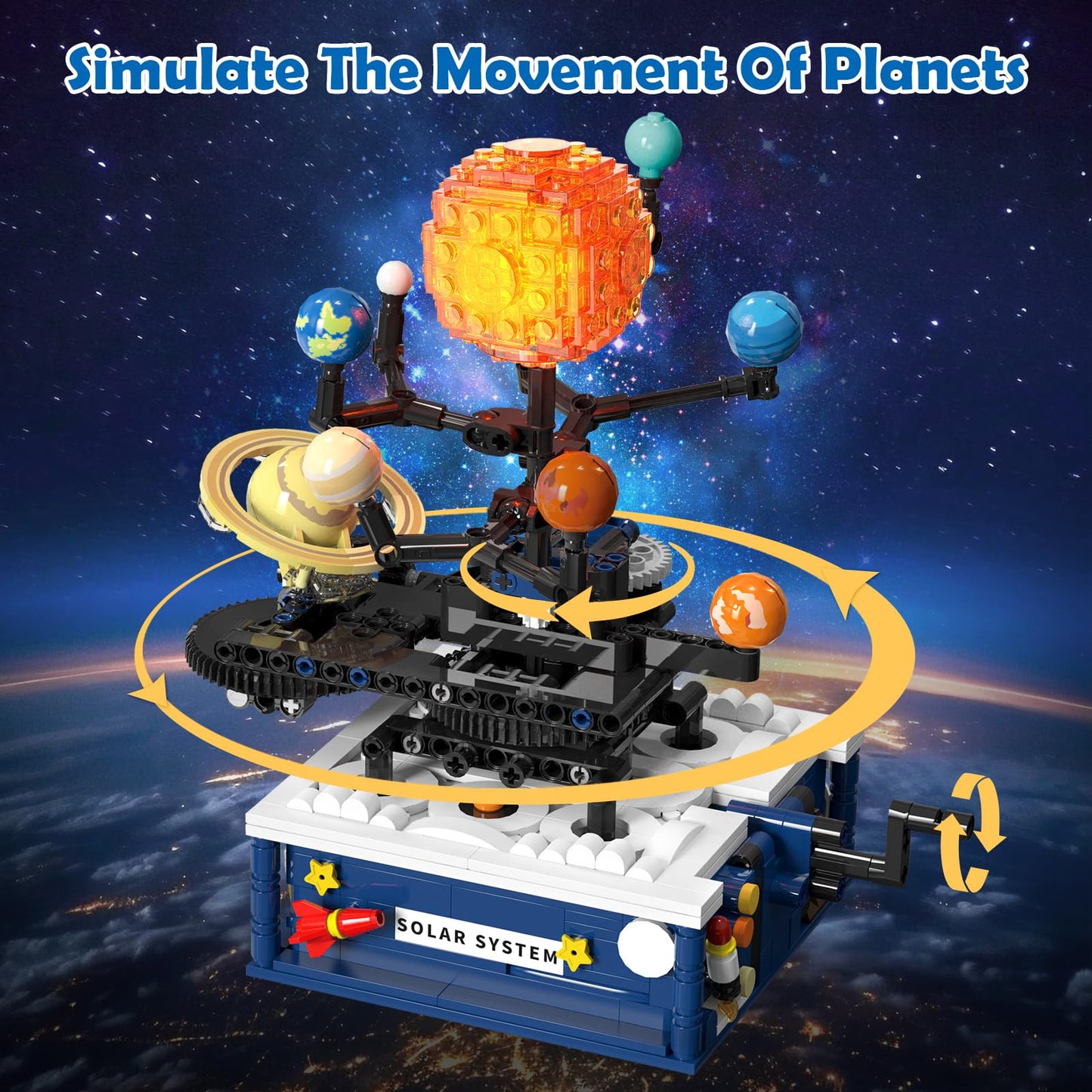 Solar System Building Sets With Light - Rotatable Space Exploration Building Toys With 9 Planets & Rocket Sets Science Astronomy