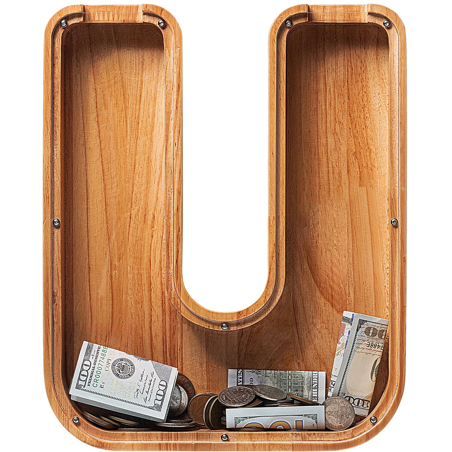 Sulevalt 12 Extra Large Wooden Letter Piggy Banks - Piggy Banks for Boys Girls Kids  Alphabet Money Banks with Initial U - Coin Banknote Bank Birthday/Christmas for Kids