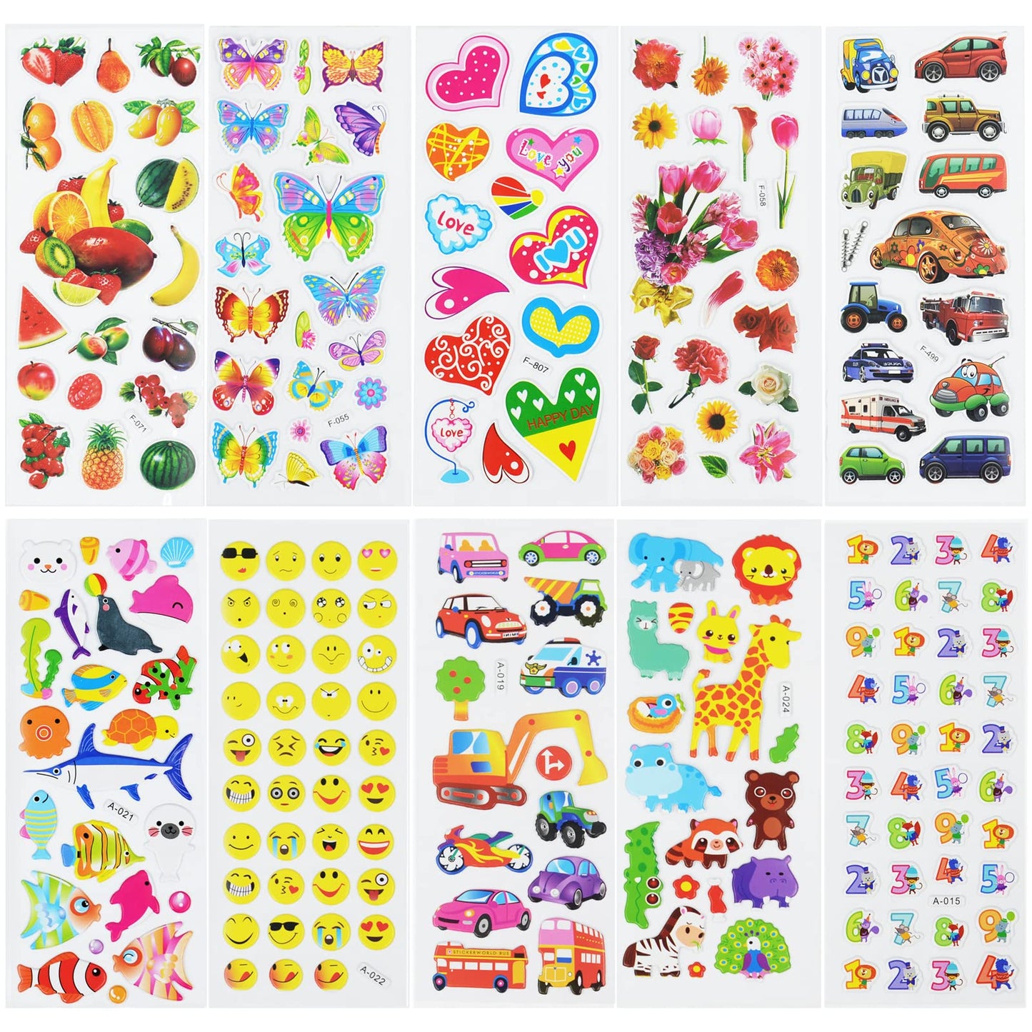 24 Sheets(500+) 3D Puffy Stickers For Toddlers Kids, Bulk Preschool Sticker Sheets For Reward, Craft, Scrapbooking Including Ani