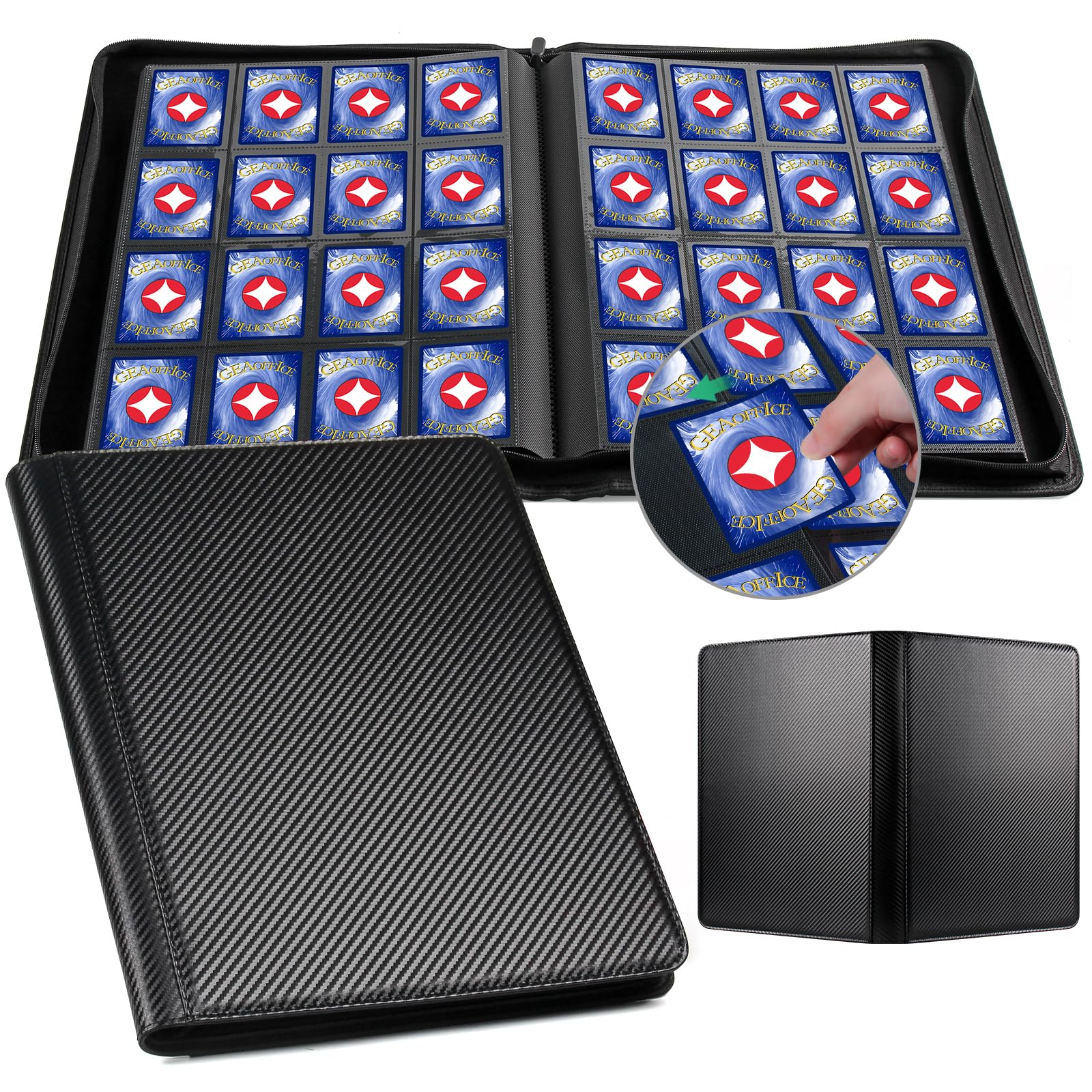 GEAoffice Trading Card Binder 16 Pockets  enhanced Large 1000 Card Binder Holds 1000+  Side Loading Collection Album Folders for YuGiOh  MTG  TCG  Games& Sports  Carbon Black