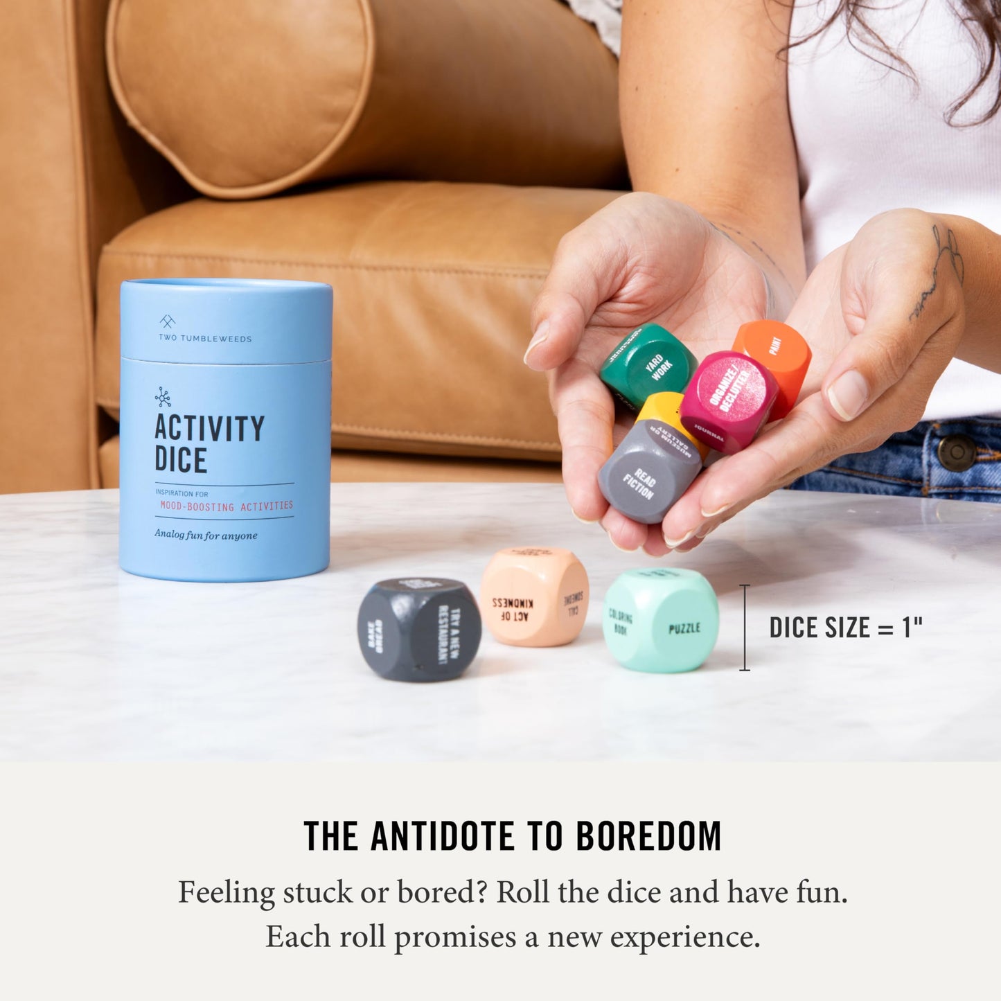 Two Tumbleweeds Mood-Boosting Activity Dice Set - 9 Dice for Happiness & Well-Being - Ideal for Adults & Teens - 1 Inch - Multi-Color