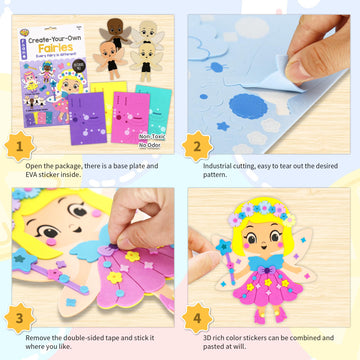 Vkpi 4 Pieces Eva Foam Art Crafts Gift Kit, Creative Make Your Own Fairies, Cartoon Foam Paper Craft Projects For Kids Ages 4+ T