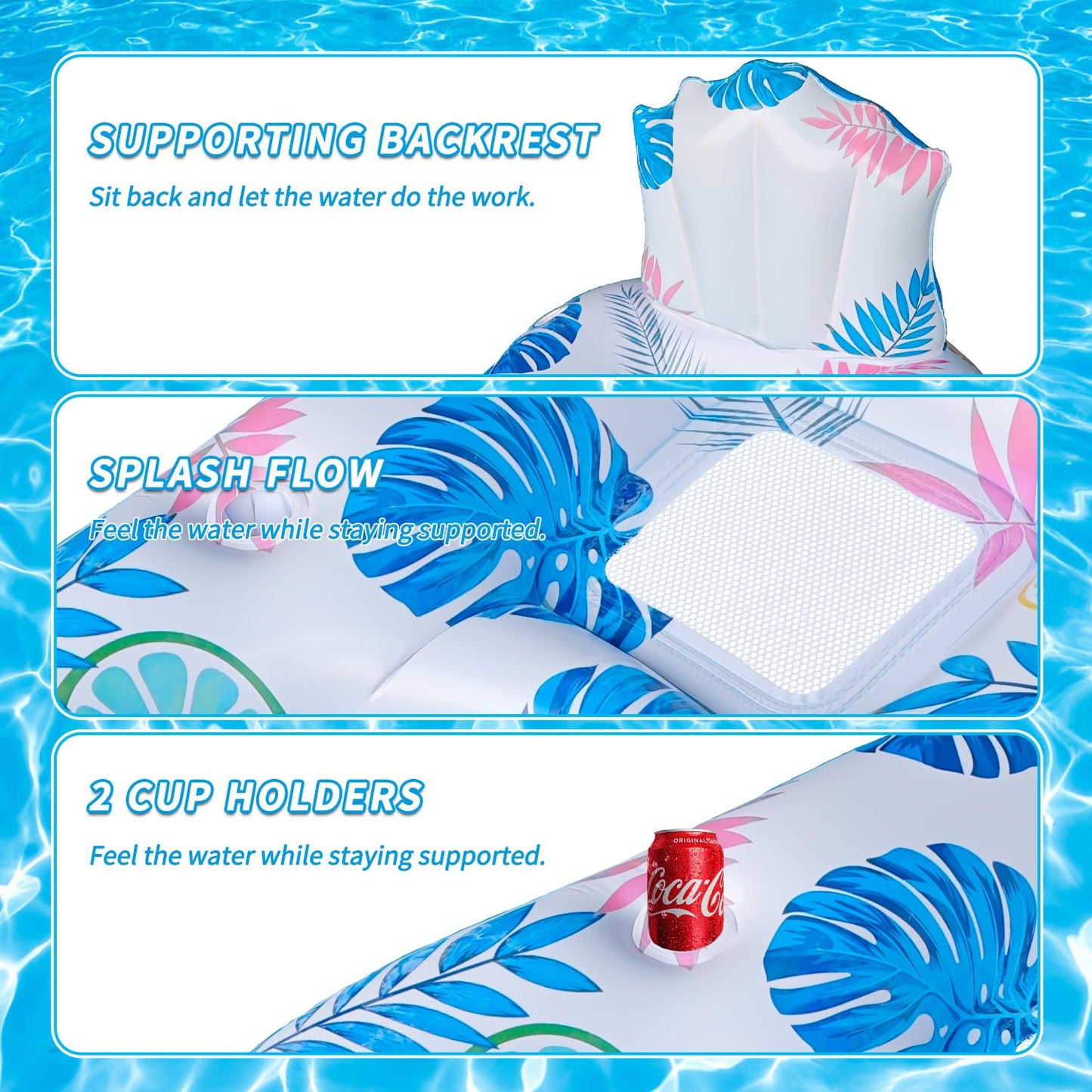 Spobot Inflatable Pool Float mature-themed - Light Up Pool Floaties Lounger Floats Floating Chair Raft with Cup Phone Holder - Pool Chairs for in Pool for mature-themeds Large Size Summer Beach Lake Lounge