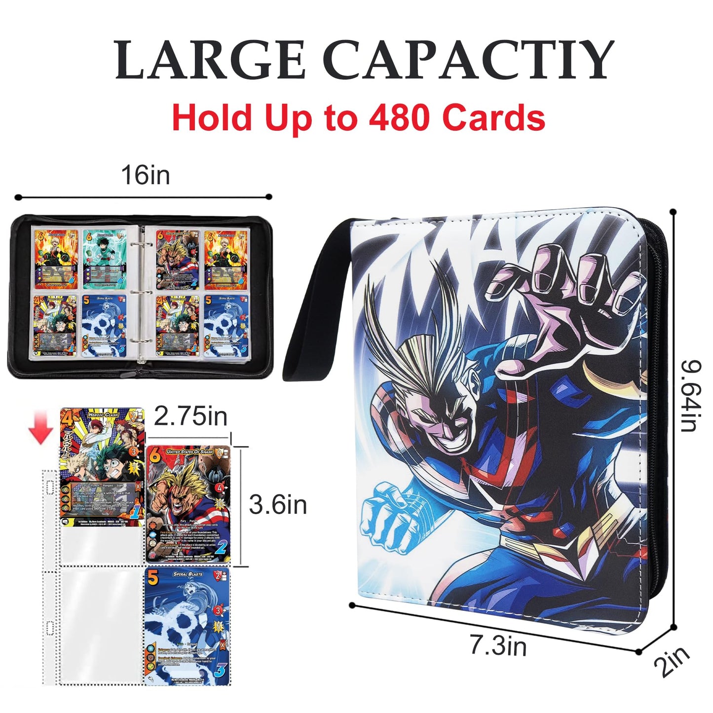 Anime Card Binder for Cards Waterproof Card Storage Bag with 480 Removable Sleeves for Anime Organize Trading Cards and TCG Cards