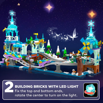 Cubimana Frozen Roller Coaster Building Set With Led Light - 837Pcs City Ice Snow Amusement Park Coaster Building Block Rollerco