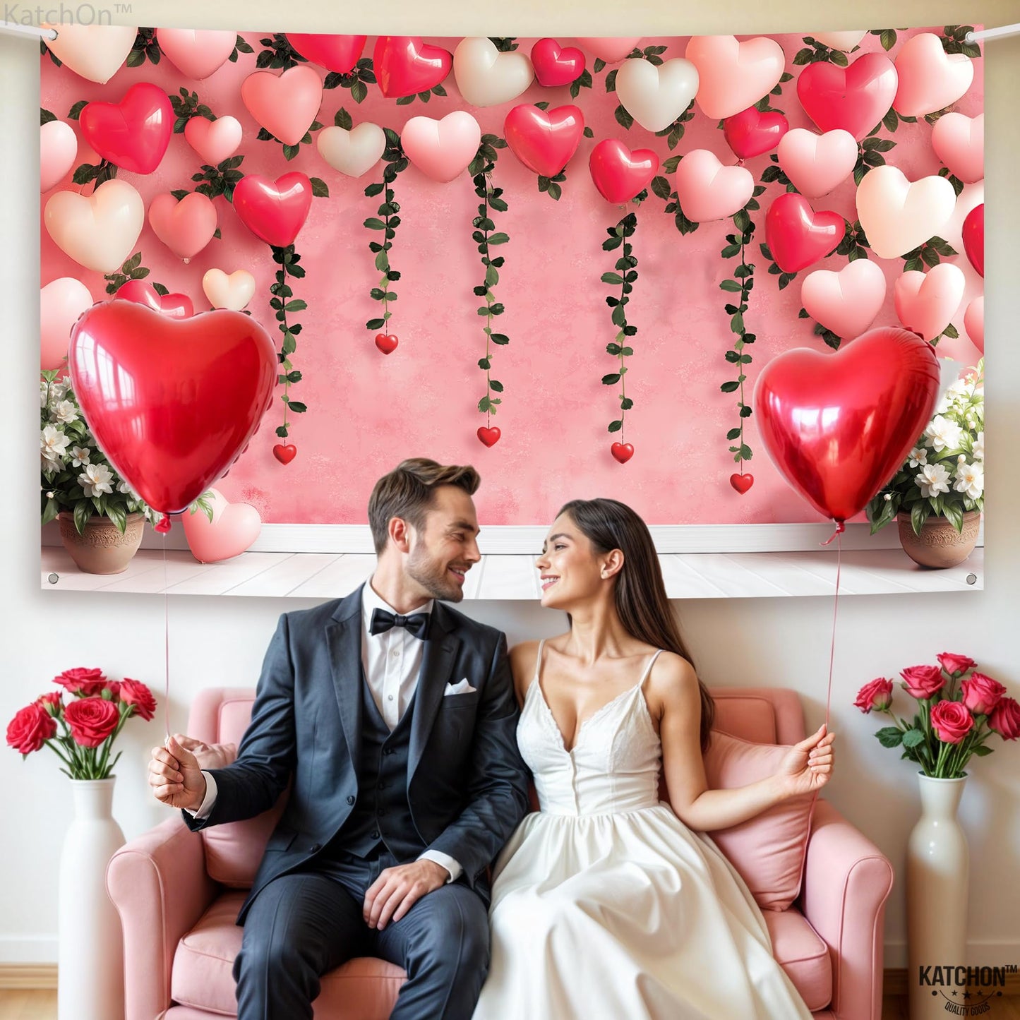 KatchOn, Heart Valentines Day Backdrop - XtraLarge, 72x44Inch | Valentines Backdrops for Photography | Happy Valentines Day Bann