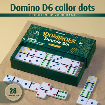Queensell Dominos Set For Adults With Colored Dots - Double 6 Dominoes Set Is A Classic Board Games For Kids And Adults - Double