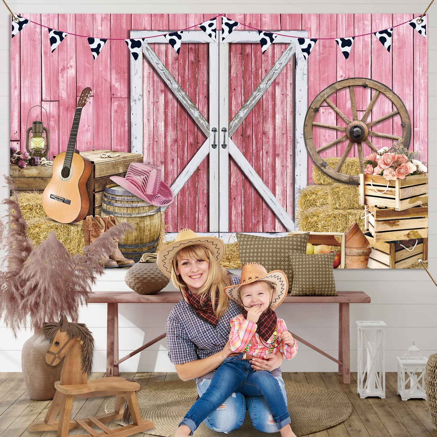 Western Cowgirl Banner Cowgirl Party Decoration Backdrop Pink Western Rustic Wooden House Barn Photography Background For Birthd