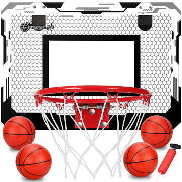 Indoor Over Door Mini Basketball Hoop Set For Kids Adults, Upgrade Wall Mount Basketball Hoop For Wall With Large Dunk Rim, Room Basketball Hoops Game With 4 Small 6' Balls Gift For Boys Girls Teen