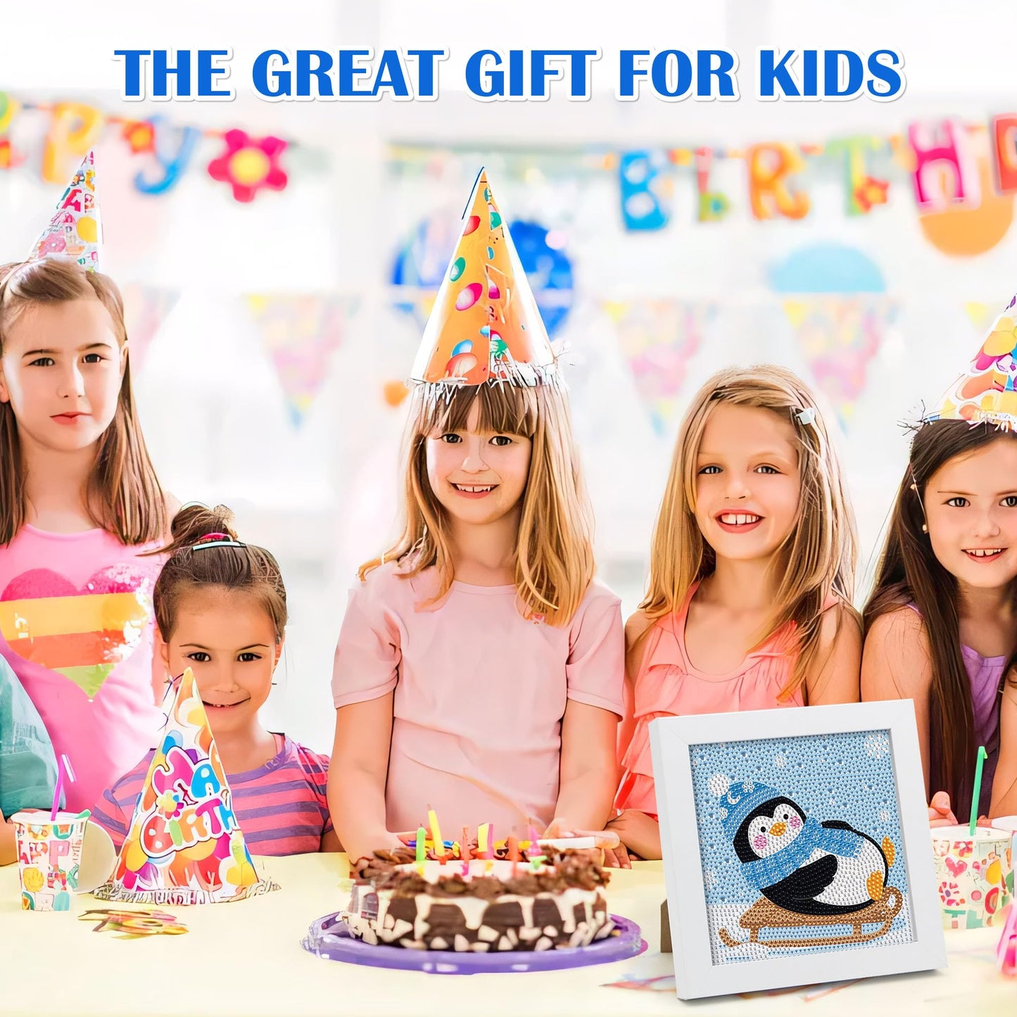 Leixonl Diamond Art Kits for Kids with Framed (7 in) Cartoon Animals DIY Gem Art Painting - Arts & Crafts Gifts for Beginners &