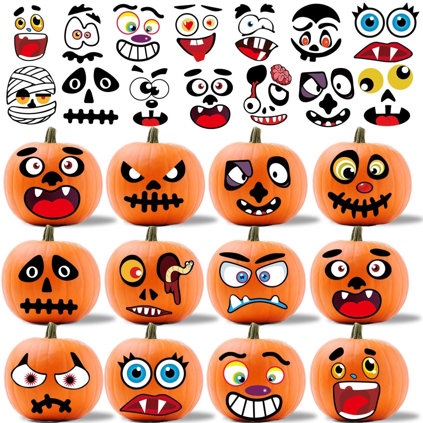 DECYOOL Halloween Pumpkin Decorating Stickers - 46 Pieces, Multicolor, Paper, Includes 30 Small Face Stickers for Kids, DIY Treats Party Favors