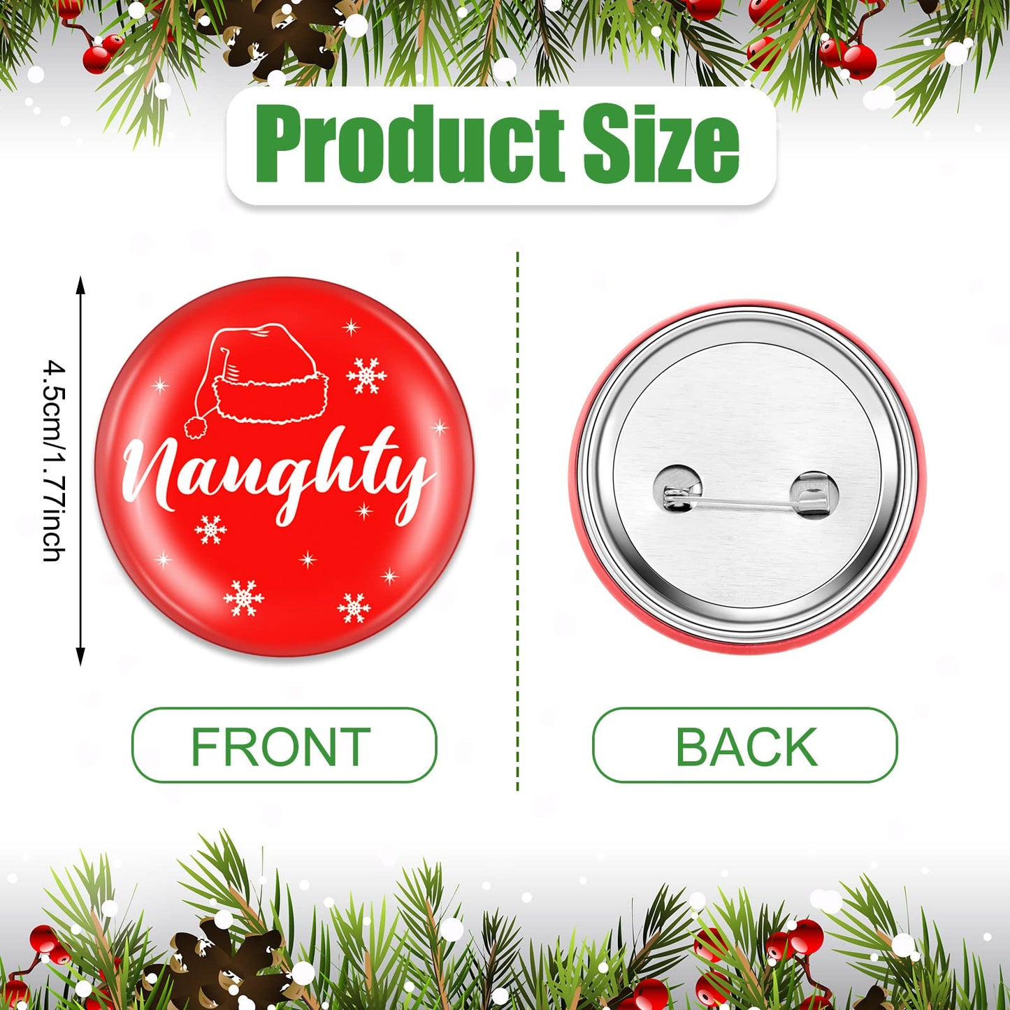Janmercy 60 Pcs Christmas Button Pins Bulk Funny Nice Naughty Badge Pin Pinback Button Party Favors Buttons Badges Snowflake San