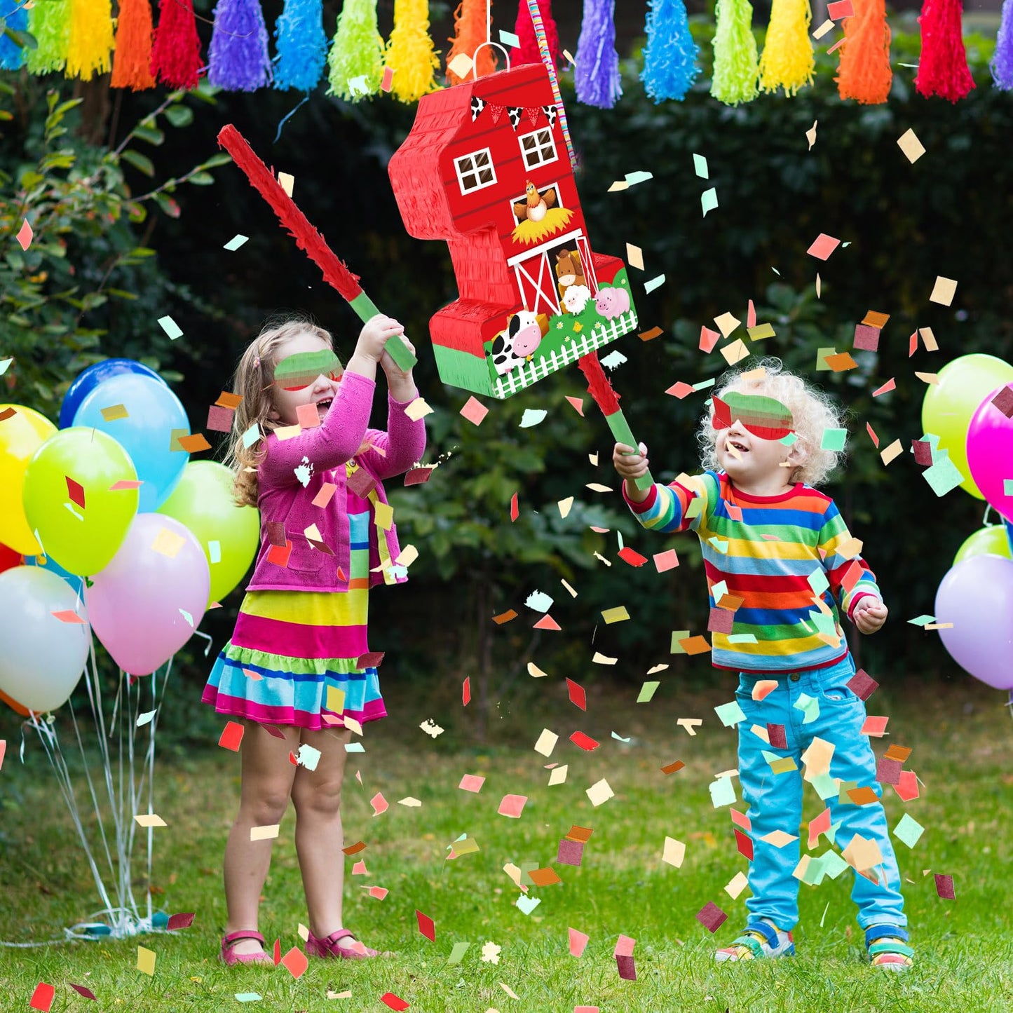 Hungdao Farm Birthday Pinata Number Pinata With Blindfold Bat And Confetti Animal Pinata For Boys Girls Birthday Party Decorations Barnyard Baby Shower Carnival Game Supplies(Farm Number 1)