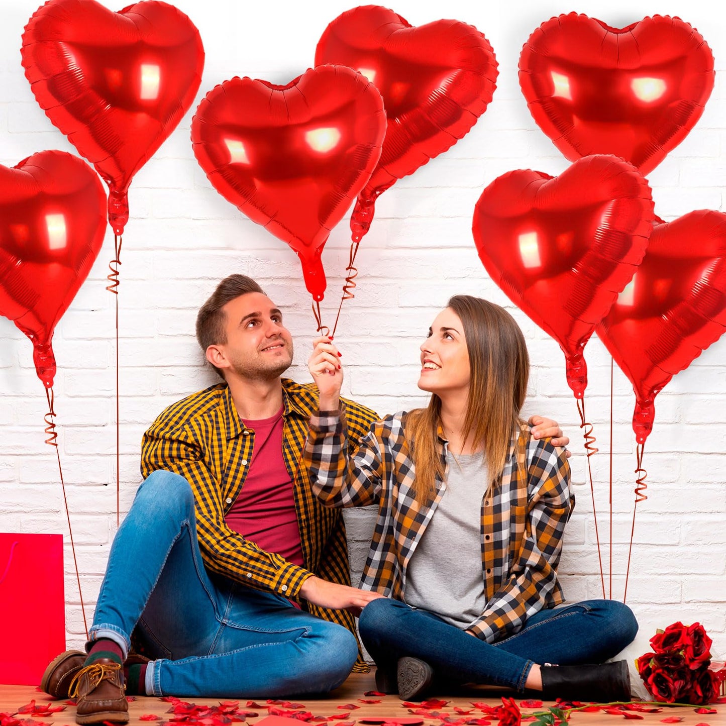 12 Pcs Red Heart Balloons,18 Inch Heart Foil Balloons Love Balloons Valentine Balloons For Birthday Party Wedding Engagement Par